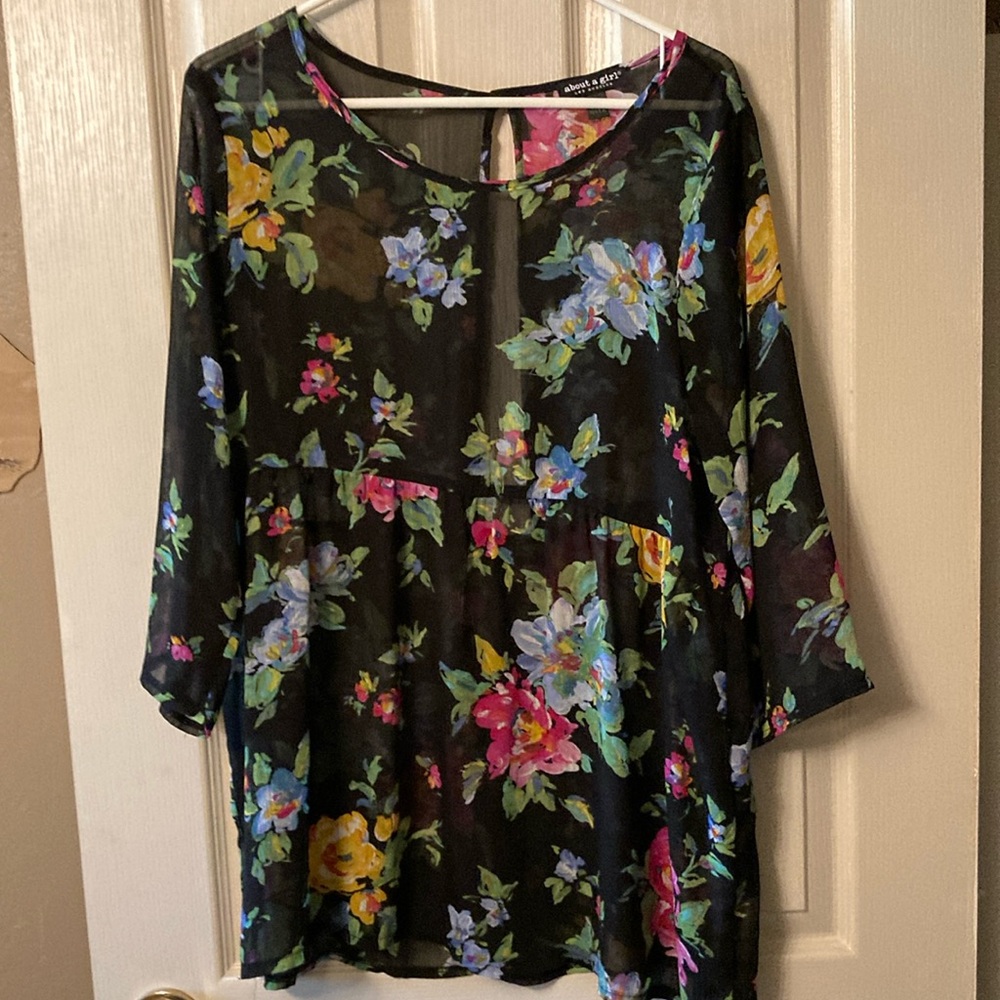 Gorgeous floral sheer top with opening in back to the empire seam